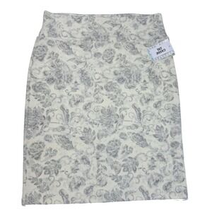 LuLaRoe Womens‎ Skirt Size 2XL Cassie Ivory Gray Silver Roses Floral Pencil NWT